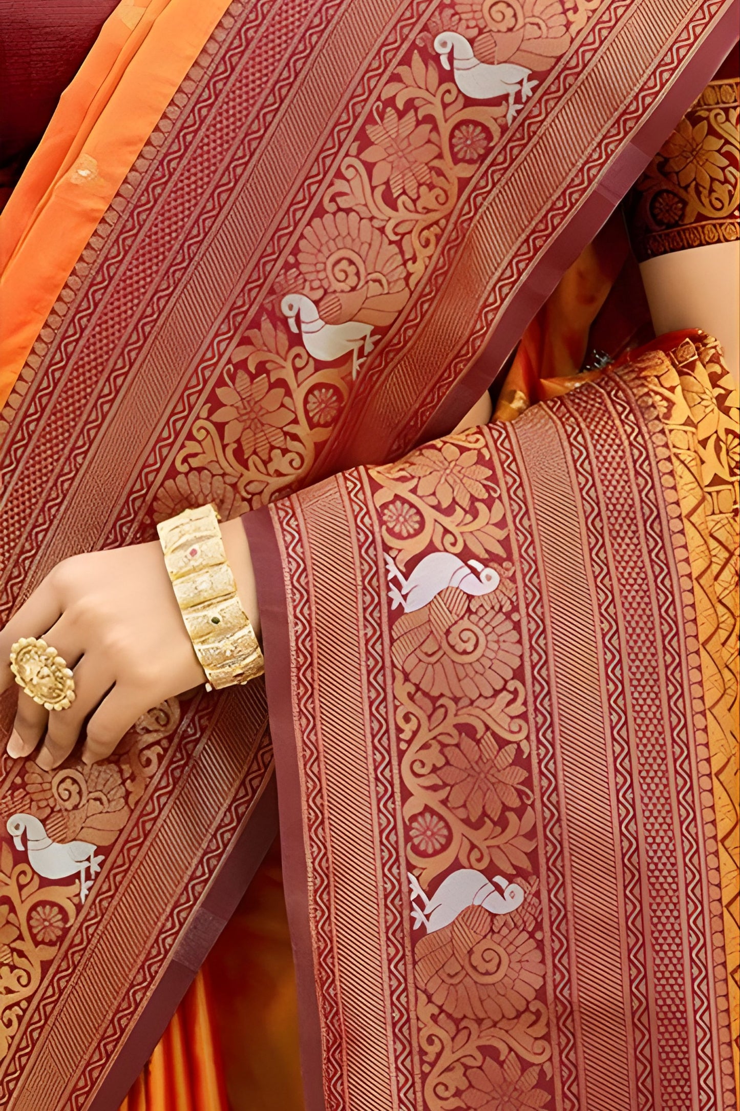 Orange Saree with Maroon Blouse Traditional Silk Saree