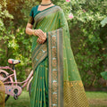 Green and Gold Banarasi Saree Maroon Blouse Traditional Saree