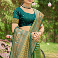 Green and Gold Banarasi Saree Maroon Blouse Traditional Saree