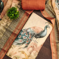 Elegant Beige Linen Cotton Printed Semi-Stitched Straight Salwar Suit with Dupatta