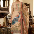 Elegant Beige Linen Cotton Printed Semi-Stitched Straight Salwar Suit with Dupatta
