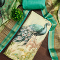 Graceful Pista Green Linen Cotton Printed Semi-Stitched Straight Salwar Suit with Dupatta