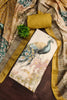 Chic Off-White Linen Cotton Printed Semi-Stitched Straight Salwar Suit with Mustard Dupatta