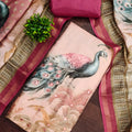Radiant Pink Linen Cotton Printed Semi-Stitched Straight Salwar Suit with Dupatta