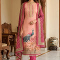 Radiant Pink Linen Cotton Printed Semi-Stitched Straight Salwar Suit with Dupatta