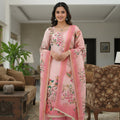 Delightful Baby Pink Linen Cotton Floral Printed Semi-Stitched Straight Salwar Suit with Dupatta