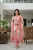 Delightful Baby Pink Linen Cotton Floral Printed Semi-Stitched Straight Salwar Suit with Dupatta
