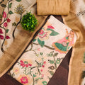 Lovely Peach Linen Cotton Floral Printed Semi-Stitched Straight Salwar Suit with Dupatta