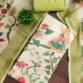 Trendy Pista Green Linen Cotton Floral Printed Semi-Stitched Straight Salwar Suit with Dupatta