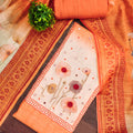 Stylish Orange Linen Cotton Floral Printed Semi-Stitched Straight Salwar Suit with Dupatta