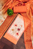 Stylish Orange Linen Cotton Floral Printed Semi-Stitched Straight Salwar Suit with Dupatta