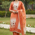 Stylish Orange Linen Cotton Floral Printed Semi-Stitched Straight Salwar Suit with Dupatta