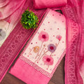 Vibrant Rani Pink Linen Cotton Floral Printed Semi-Stitched Straight Salwar Suit with Dupatta