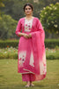 Vibrant Rani Pink Linen Cotton Floral Printed Semi-Stitched Straight Salwar Suit with Dupatta