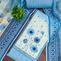 Elegant Sky Blue Linen Cotton Floral Printed Semi-Stitched Straight Salwar Suit with Dupatta