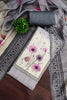Splendid Grey Linen Cotton Floral Printed Semi-Stitched Straight Salwar Suit with Dupatta