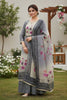 Splendid Grey Linen Cotton Floral Printed Semi-Stitched Straight Salwar Suit with Dupatta