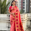 Pink Red Banarasi Silk Saree with Rich Golden Zari Border