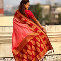 Pink Red Banarasi Silk Saree with Rich Golden Zari Border
