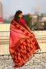 Pink Red Banarasi Silk Saree with Rich Golden Zari Border