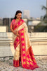 Cream Pink Banarasi Silk Saree with Rich Golden Zari Border