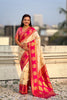  Cream Pink Banarasi Silk Saree with Rich Golden Zari Border 
