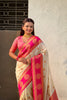 Cream Pink Banarasi Silk Saree with Rich Golden Zari Border