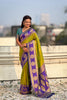 Green Purple Banarasi Silk Saree with Rich Golden Zari Border 