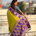 Green Purple Banarasi Silk Saree with Rich Golden Zari Border