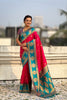 Red Teal Green Banarasi Silk Saree with Rich Golden Zari Border