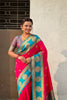 Red Teal Green Banarasi Silk Saree with Rich Golden Zari Border