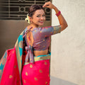 Red Teal Green Banarasi Silk Saree with Rich Golden Zari Border