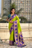 Lime Green Purple Banarasi Silk Saree with Zari Woven Border