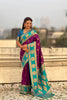Teal Green Wine Banarasi Silk Saree with Gold Zari Border