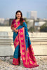 Teal Blue Rani Pink Banarasi Silk Saree with Rich Gold Zari Border