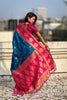 Teal Blue Rani Pink Banarasi Silk Saree with Rich Gold Zari Border