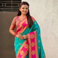 Green Rani Pink Banarasi Silk Saree with Rich Gold Zari Border