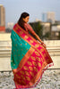 Green Rani Pink Banarasi Silk Saree with Rich Gold Zari Border