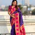 Royal Purple Rani Pink Banarasi Silk Saree with Rich Gold Zari Border 
