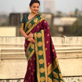  Maroon Green Silk Saree with Gold Zari Work Traditional Saree 