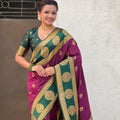 Maroon Green Silk Saree with Gold Zari Work Traditional Saree