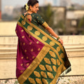 Maroon Green Silk Saree with Gold Zari Work Traditional Saree