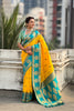 Yellow Teal Green Silk Saree with Gold Zari Work Traditional Saree