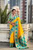  Yellow Teal Green Silk Saree with Gold Zari Work Traditional Saree