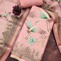 Elegant Dusty Pink Linen Cotton Printed Semi-Stitched Straight Salwar Suit with Dupatta