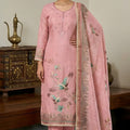 Elegant Dusty Pink Linen Cotton Printed Semi-Stitched Straight Salwar Suit with Dupatta