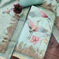 Fresh Mint Green Linen Cotton Printed Semi-Stitched Straight Salwar Suit with Dupatta