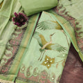 Beautiful Pista Green Linen Cotton Printed Semi-Stitched Straight Salwar Suit with Dupatta