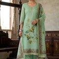  Beautiful Pista Green Linen Cotton Printed Semi-Stitched Straight Salwar Suit with Dupatta