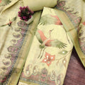 Stylish Olive Green Linen Cotton Printed Semi-Stitched Straight Salwar Suit with Dupatta
